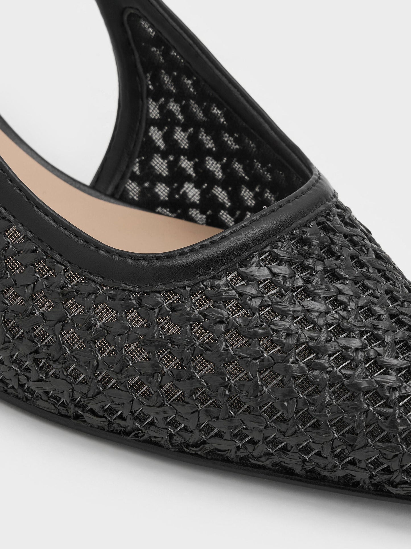 Raffia Sculptural-Heel Slingback Pumps - Black Textured | CHARLES & KEITH