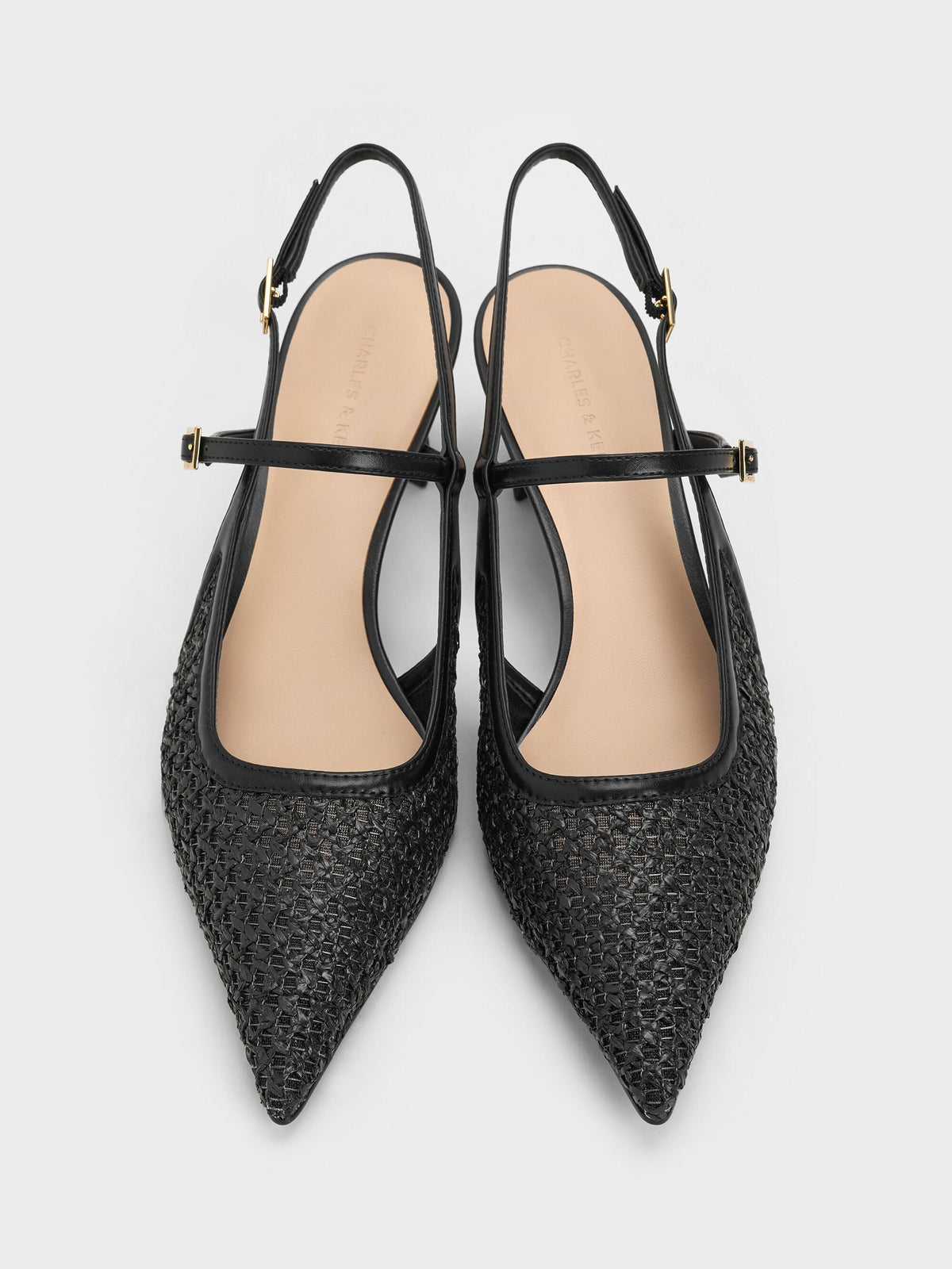 Raffia Sculptural-Heel Slingback Pumps - Black Textured | CHARLES & KEITH