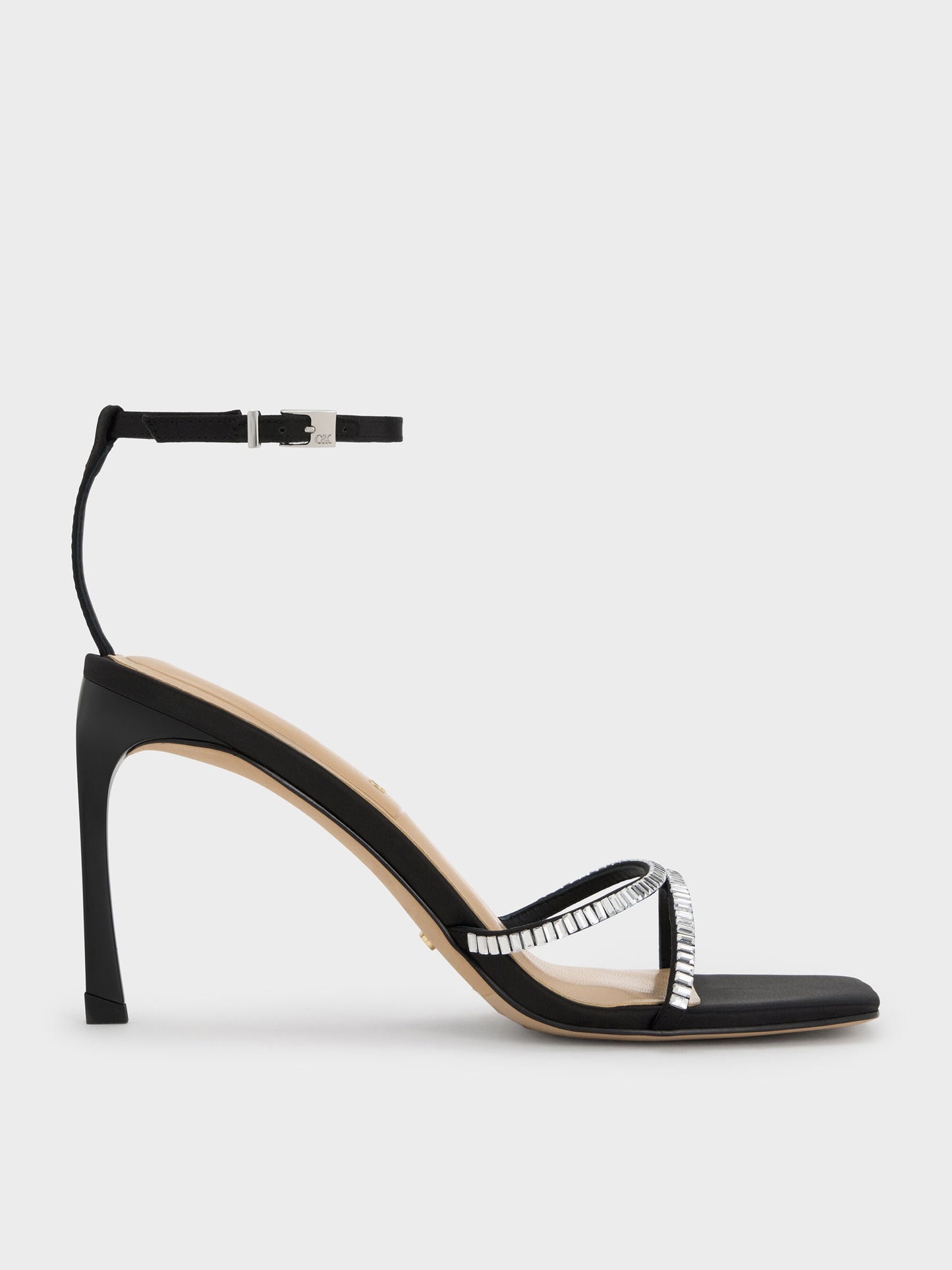 Jaylene Gem Stiletto Sandals - Black Textured | CHARLES & KEITH