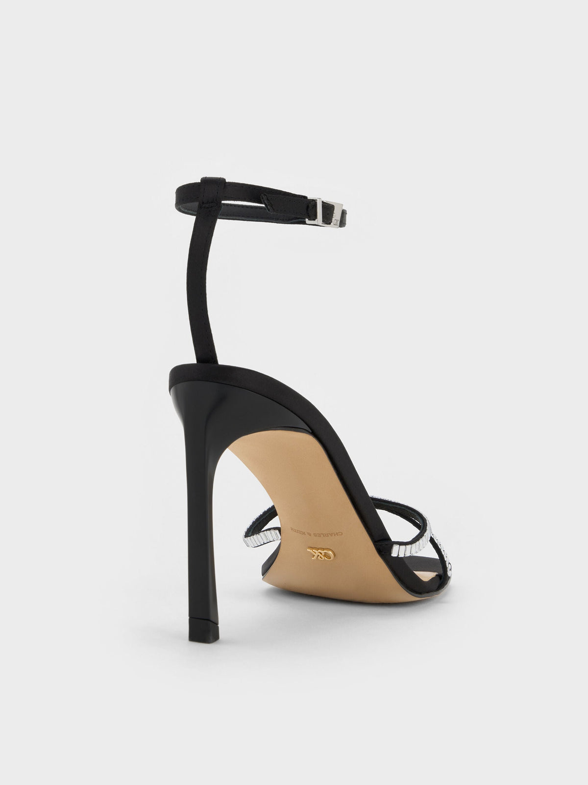 Jaylene Gem Stiletto Sandals - Black Textured | CHARLES & KEITH