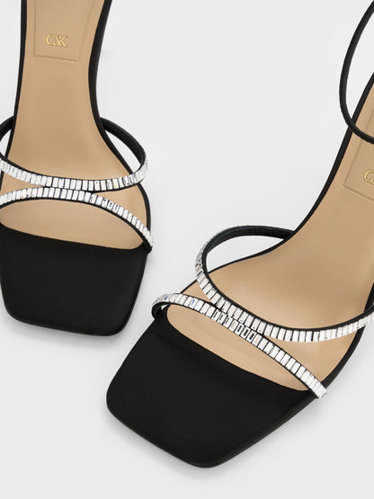 Jaylene Gem Stiletto Sandals - Black Textured | CHARLES & KEITH