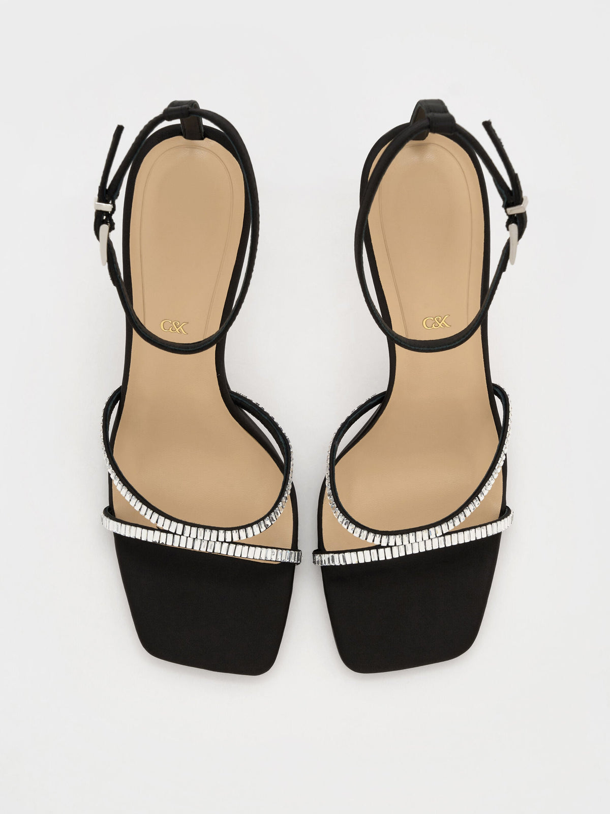 Jaylene Gem Stiletto Sandals - Black Textured | CHARLES & KEITH