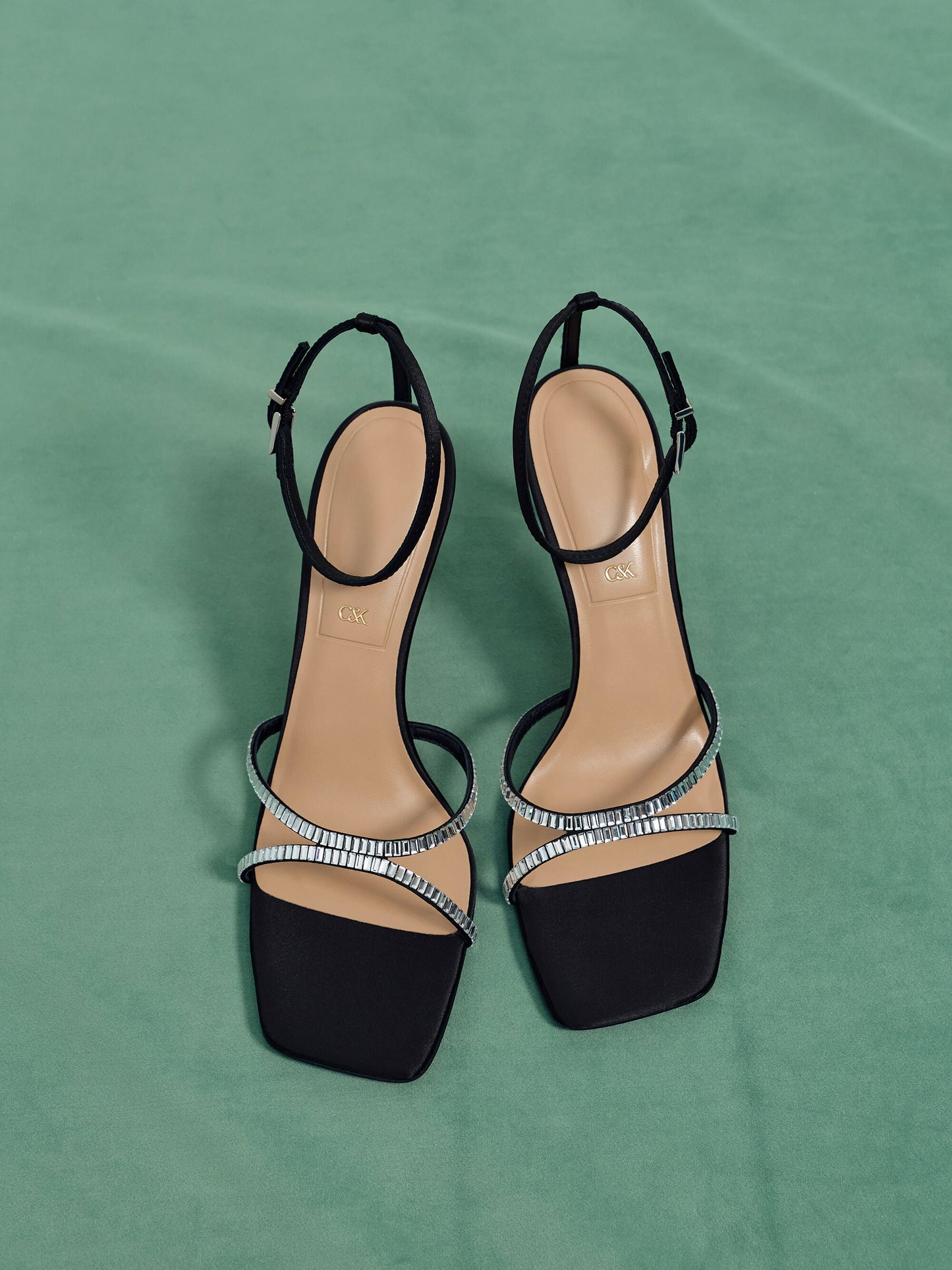 Jaylene Gem Stiletto Sandals - Black Textured | CHARLES & KEITH