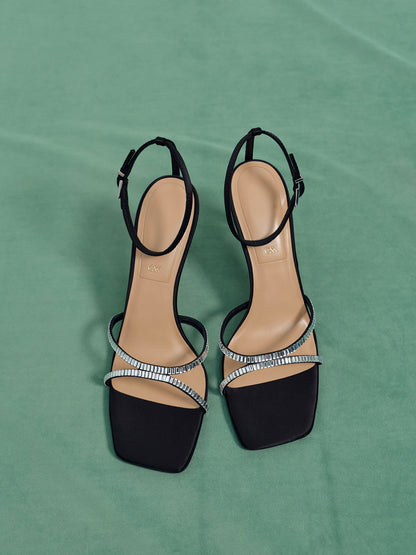 Jaylene Gem Stiletto Sandals - Black Textured | CHARLES & KEITH