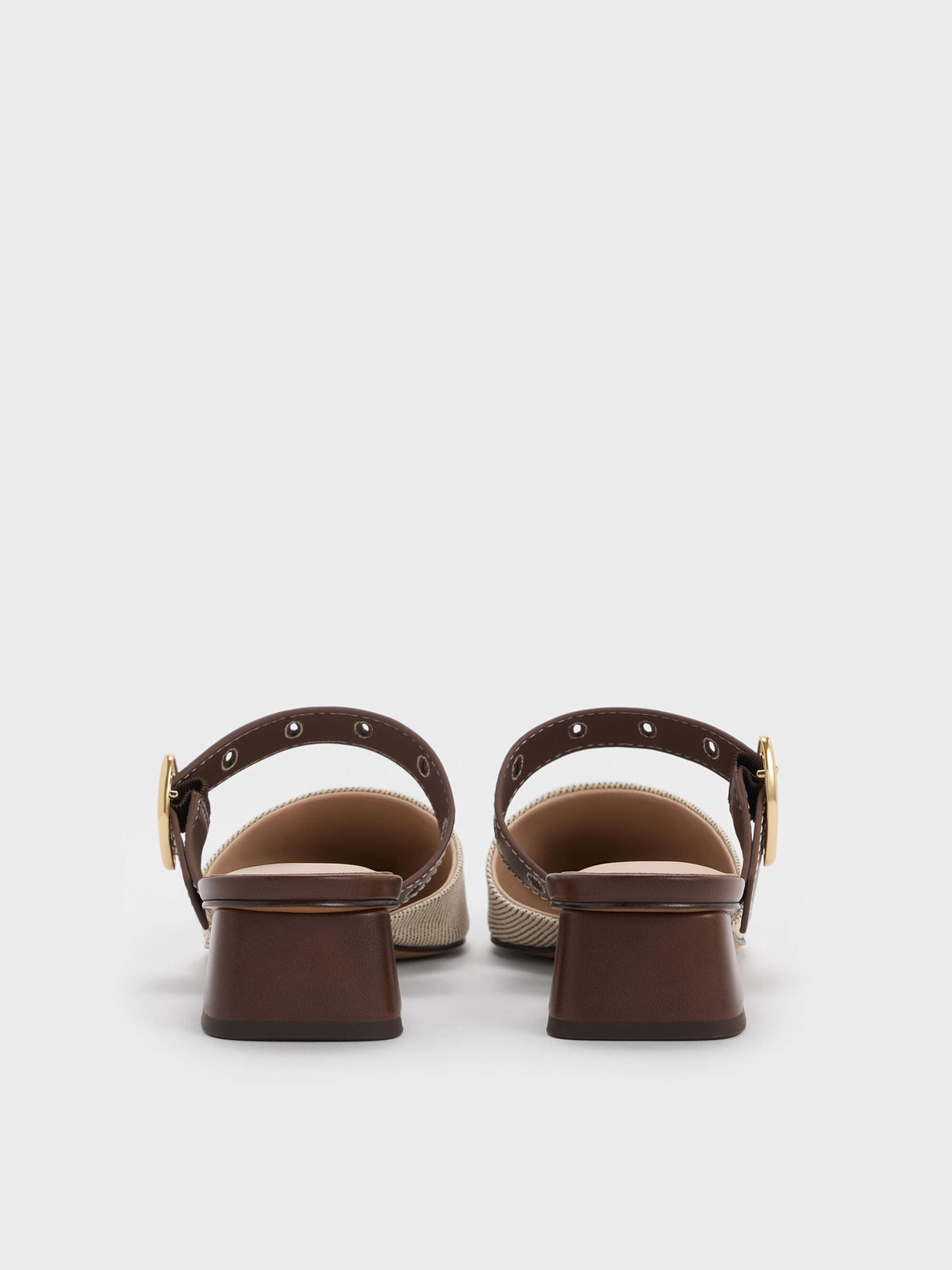 Sepphe Twill Buckle-Strap Heeled Mules - Brown | CHARLES & KEITH