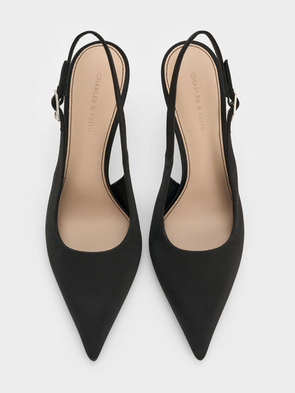 Teardrop-Crystal Pointed Slingback Pumps - Black Textured | CHARLES & KEITH