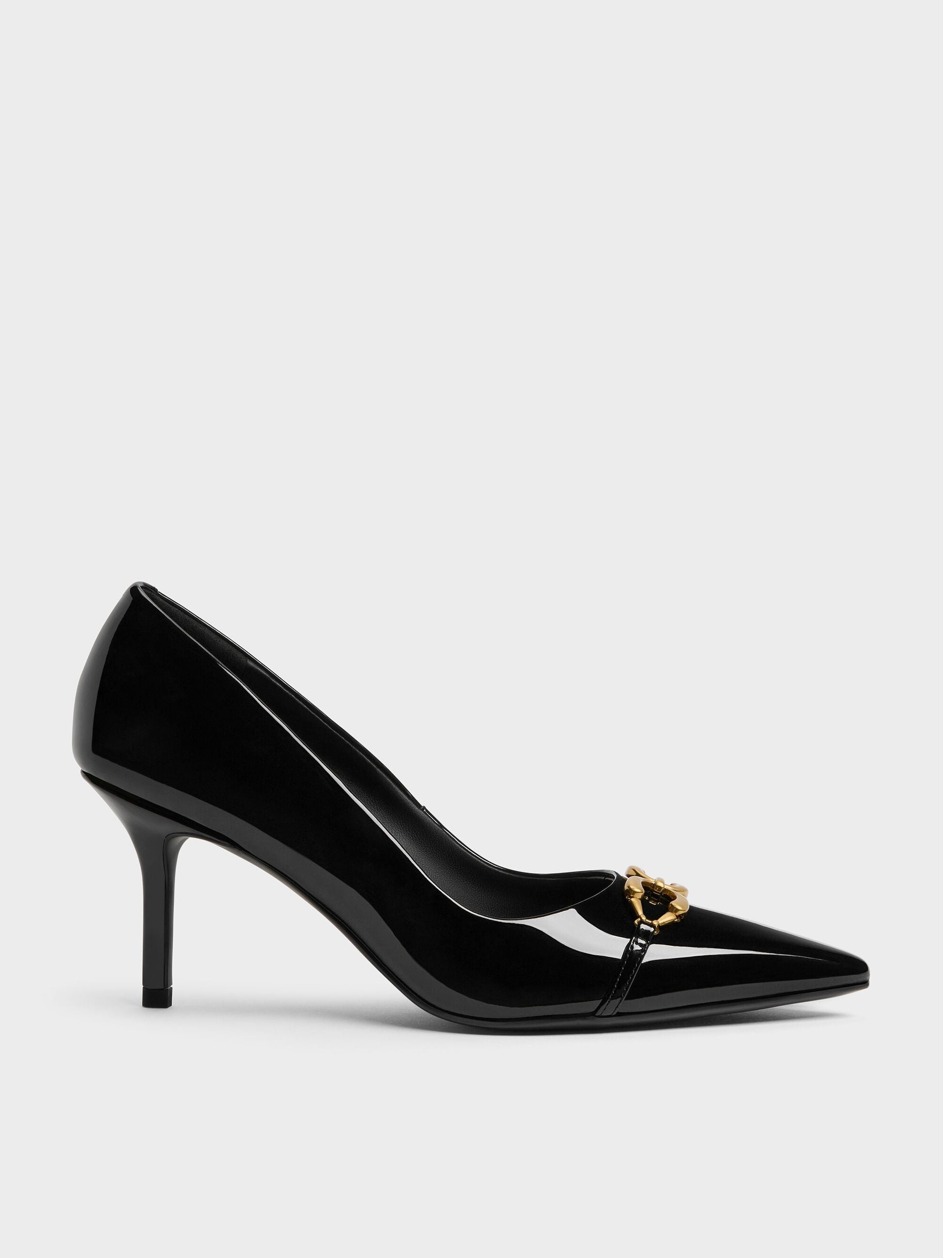 Patent Metallic-Buckle Pointed Pumps - Black Patent | CHARLES & KEITH