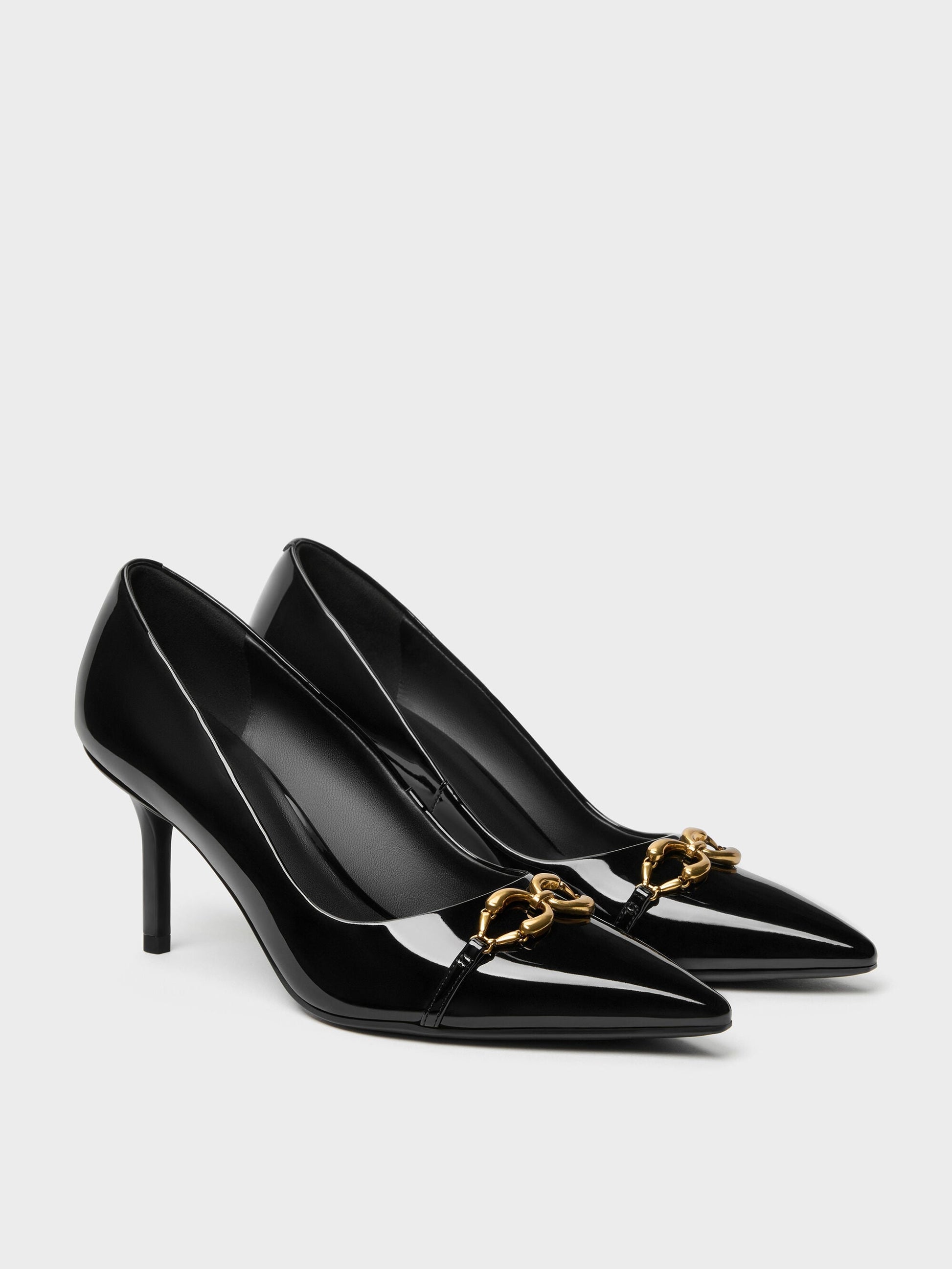 Patent Metallic-Buckle Pointed Pumps - Black Patent | CHARLES & KEITH