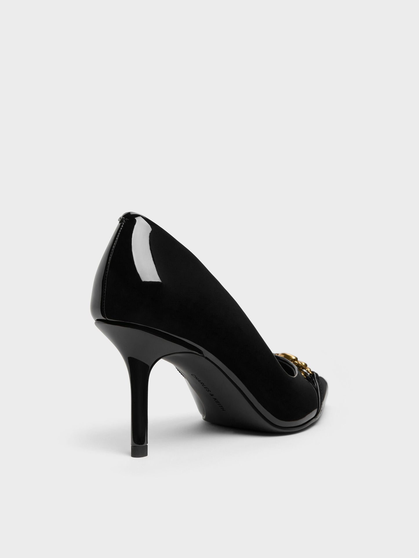 Patent Metallic-Buckle Pointed Pumps - Black Patent | CHARLES & KEITH