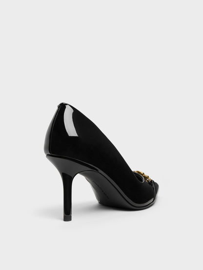 Patent Metallic-Buckle Pointed Pumps - Black Patent | CHARLES & KEITH