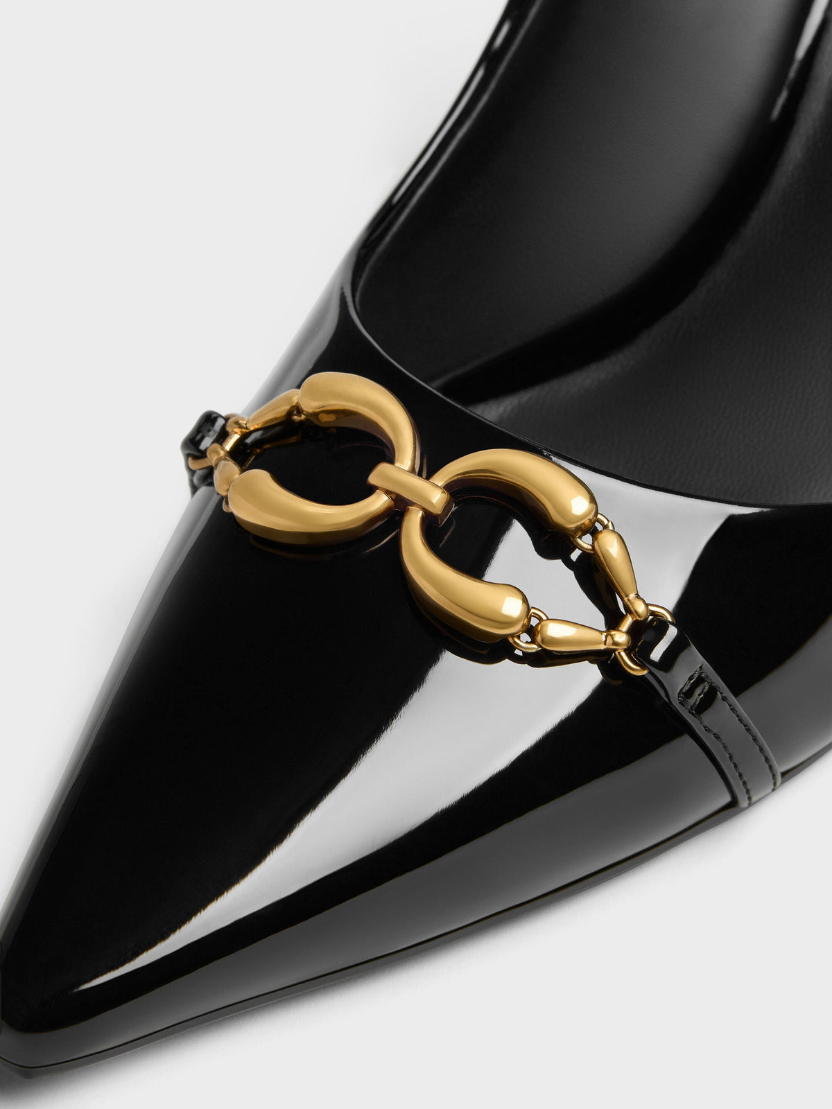 Patent Metallic-Buckle Pointed Pumps - Black Patent | CHARLES & KEITH