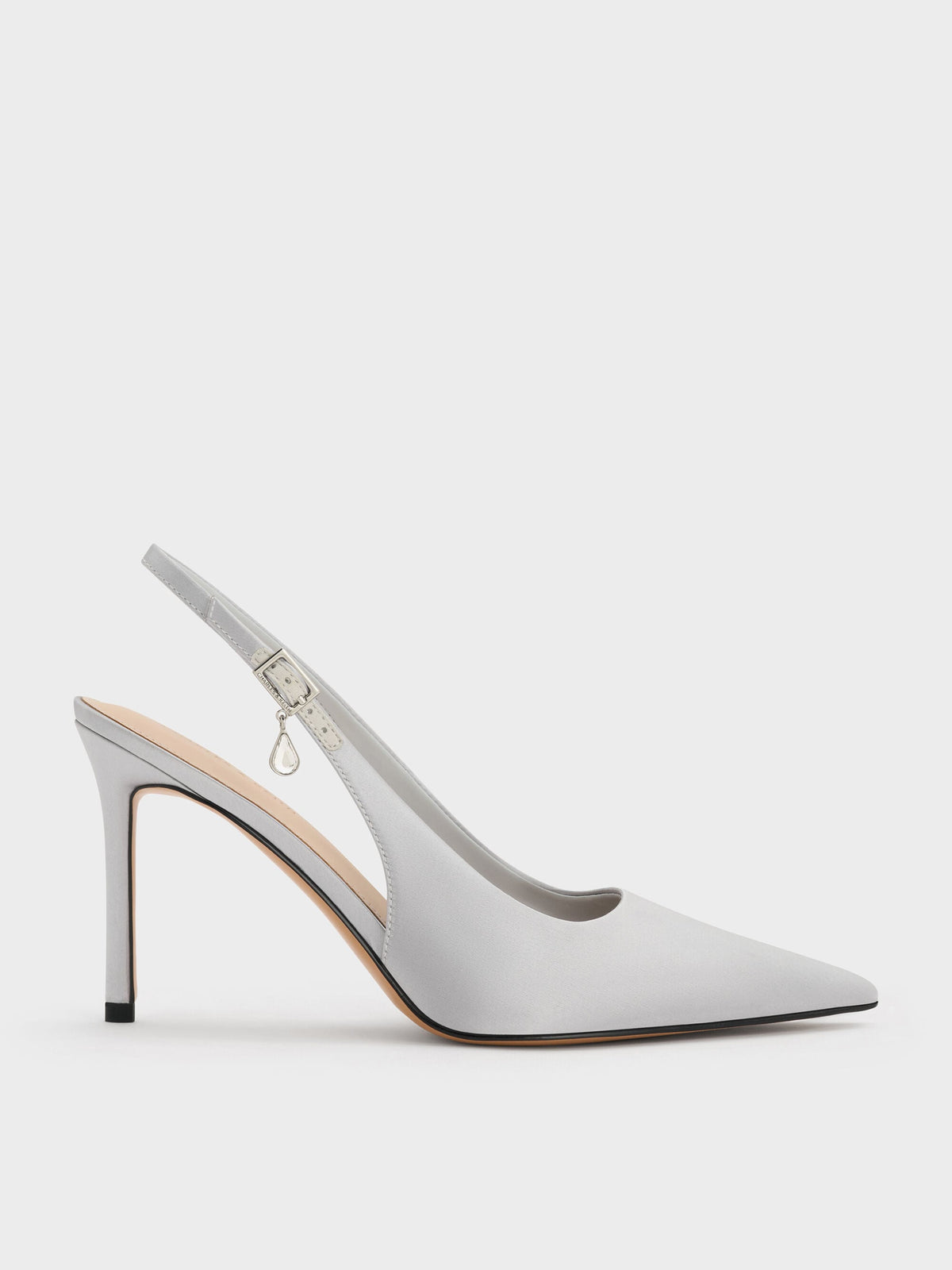 Teardrop-Crystal Pointed Slingback Pumps - Silver | CHARLES & KEITH