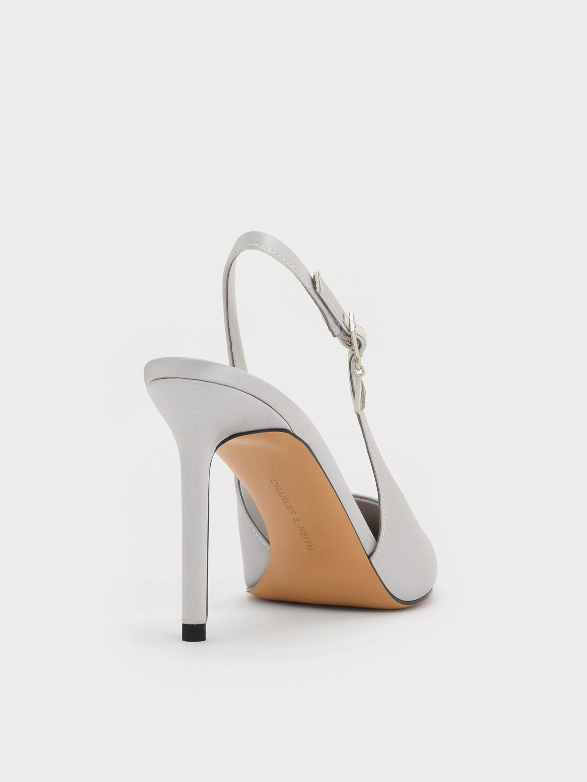Teardrop-Crystal Pointed Slingback Pumps - Silver | CHARLES & KEITH