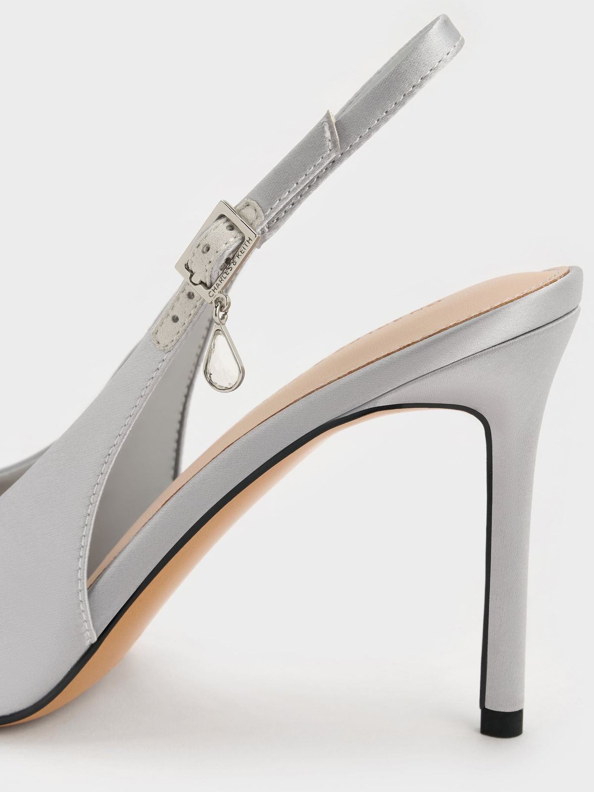 Teardrop-Crystal Pointed Slingback Pumps - Silver | CHARLES & KEITH