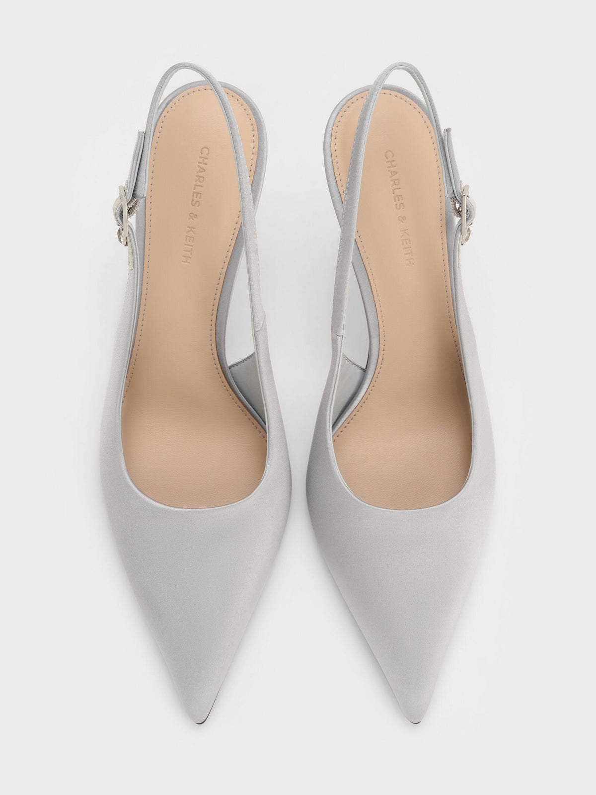 Teardrop-Crystal Pointed Slingback Pumps - Silver | CHARLES & KEITH