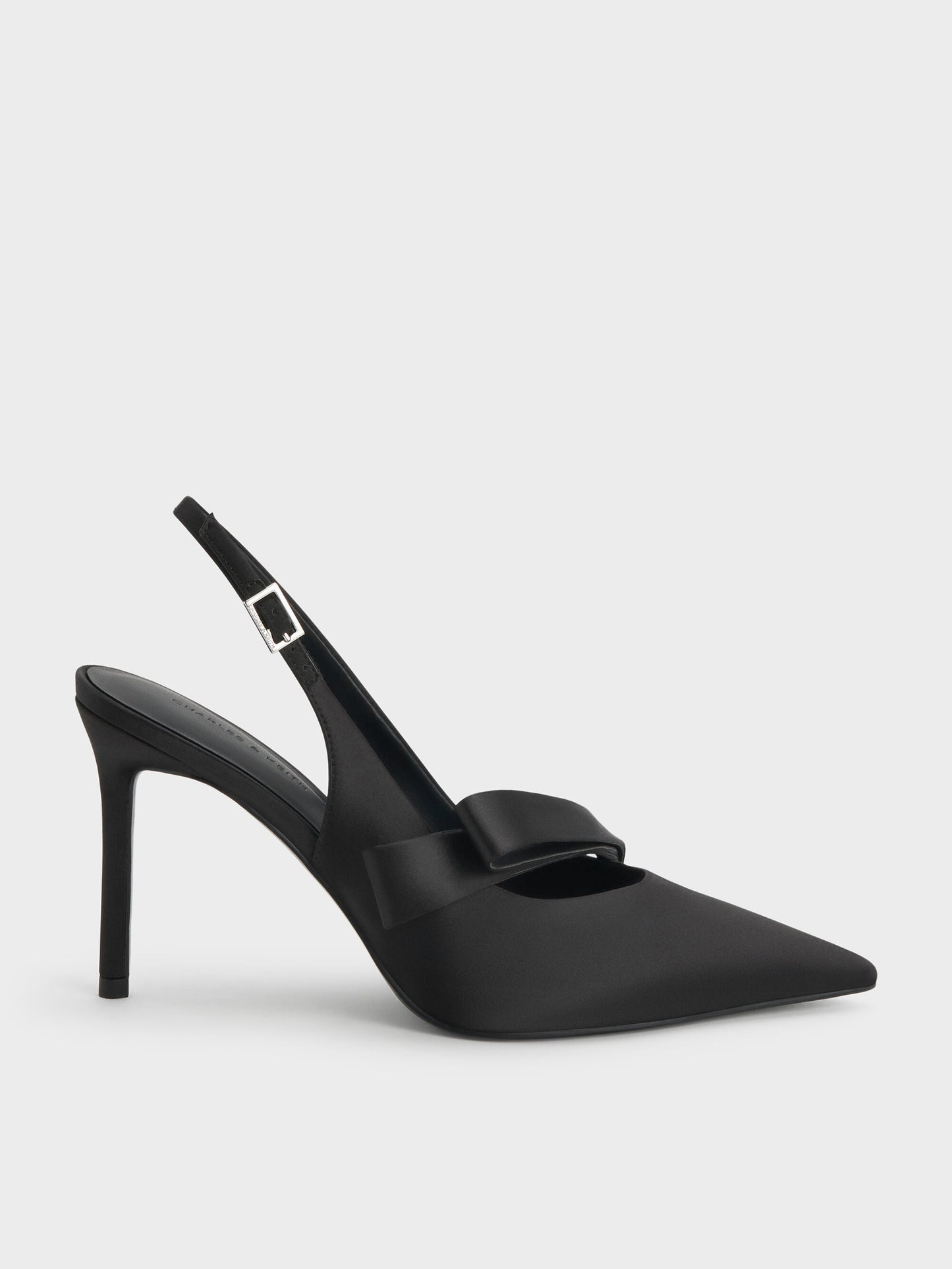 Satin Pleated-Strap Slingback Pumps - Black Textured | CHARLES & KEITH