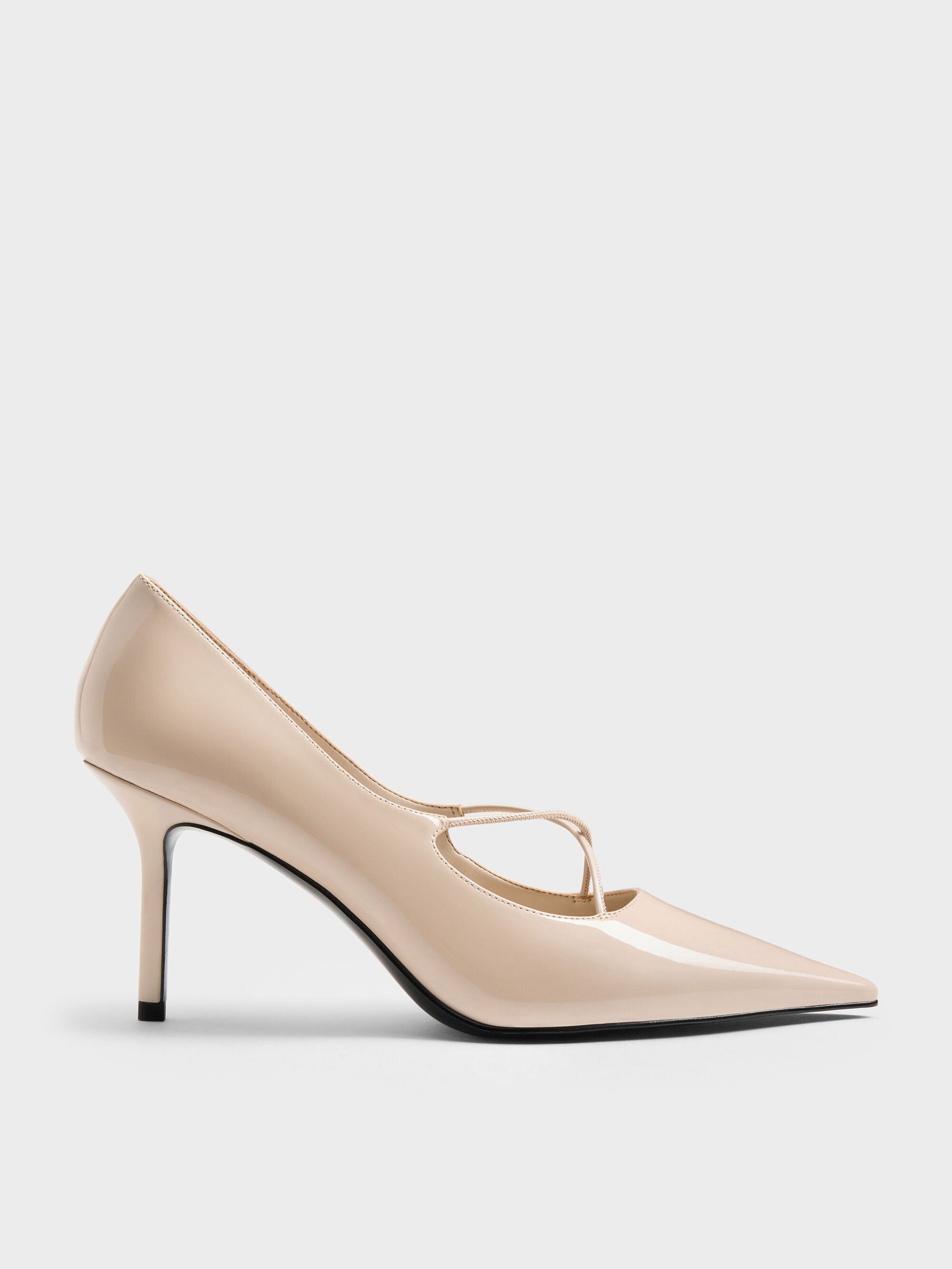 Patent Crossover Pointed Pumps - Nude | CHARLES & KEITH