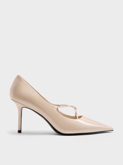 Patent Crossover Pointed Pumps - Nude | CHARLES & KEITH