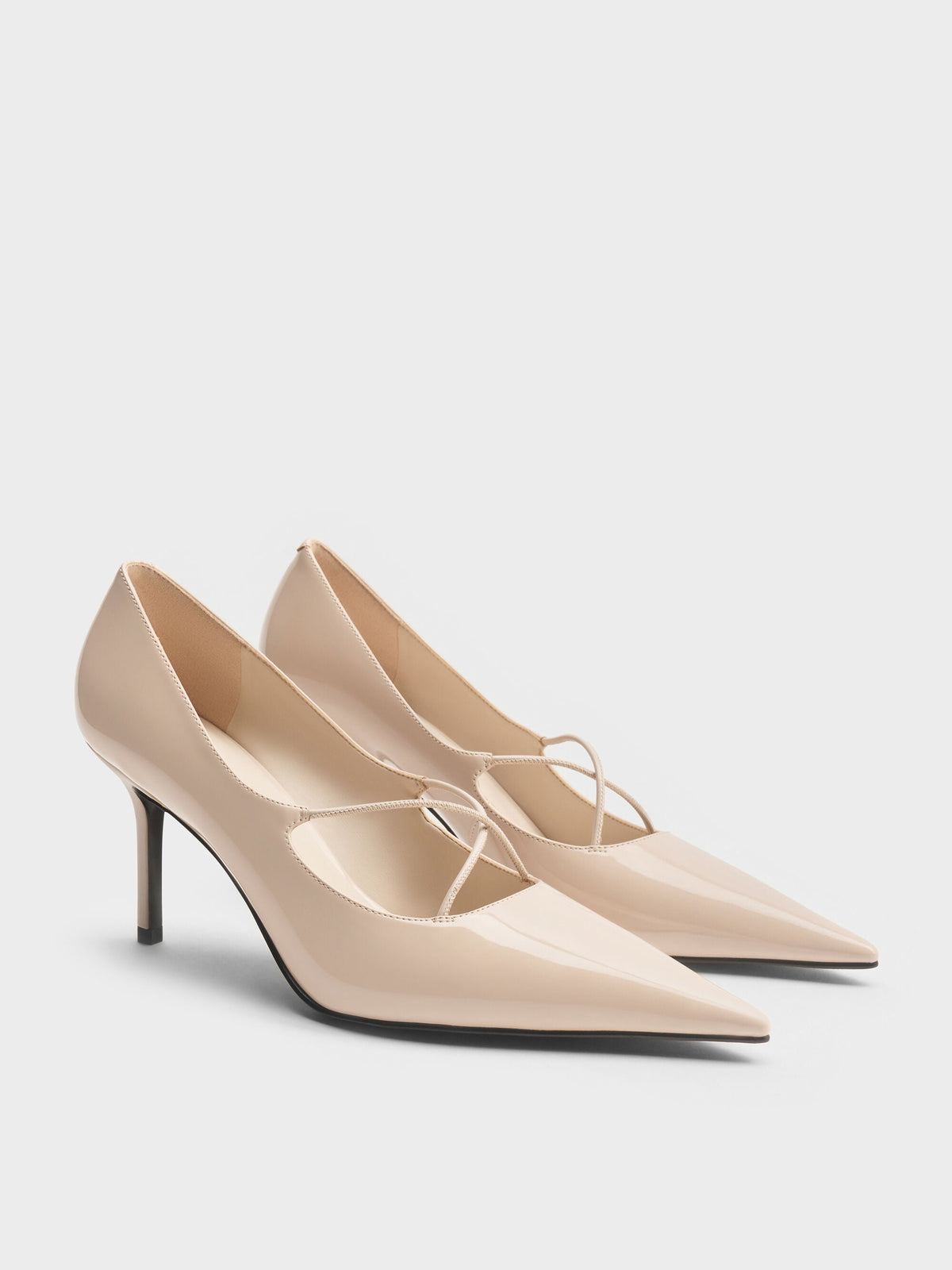 Patent Crossover Pointed Pumps - Nude | CHARLES & KEITH