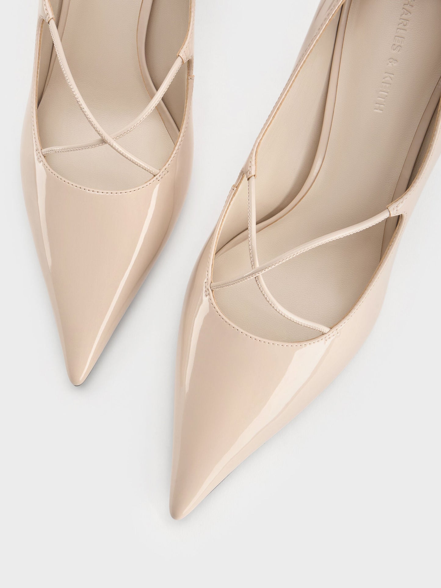 Patent Crossover Pointed Pumps - Nude | CHARLES & KEITH