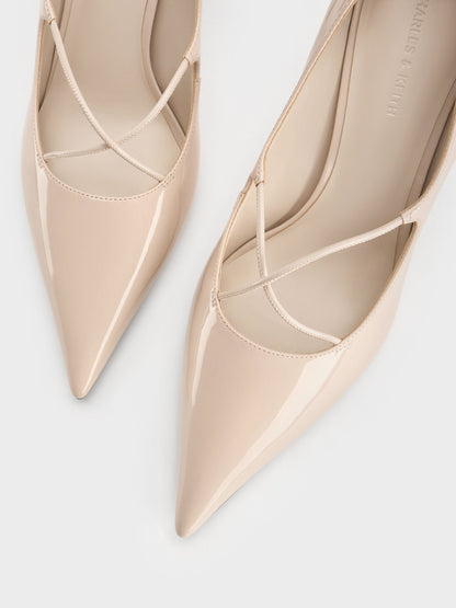 Patent Crossover Pointed Pumps - Nude | CHARLES & KEITH