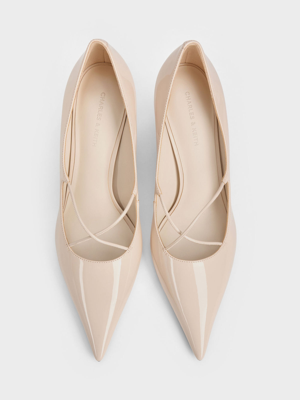 Patent Crossover Pointed Pumps - Nude | CHARLES & KEITH