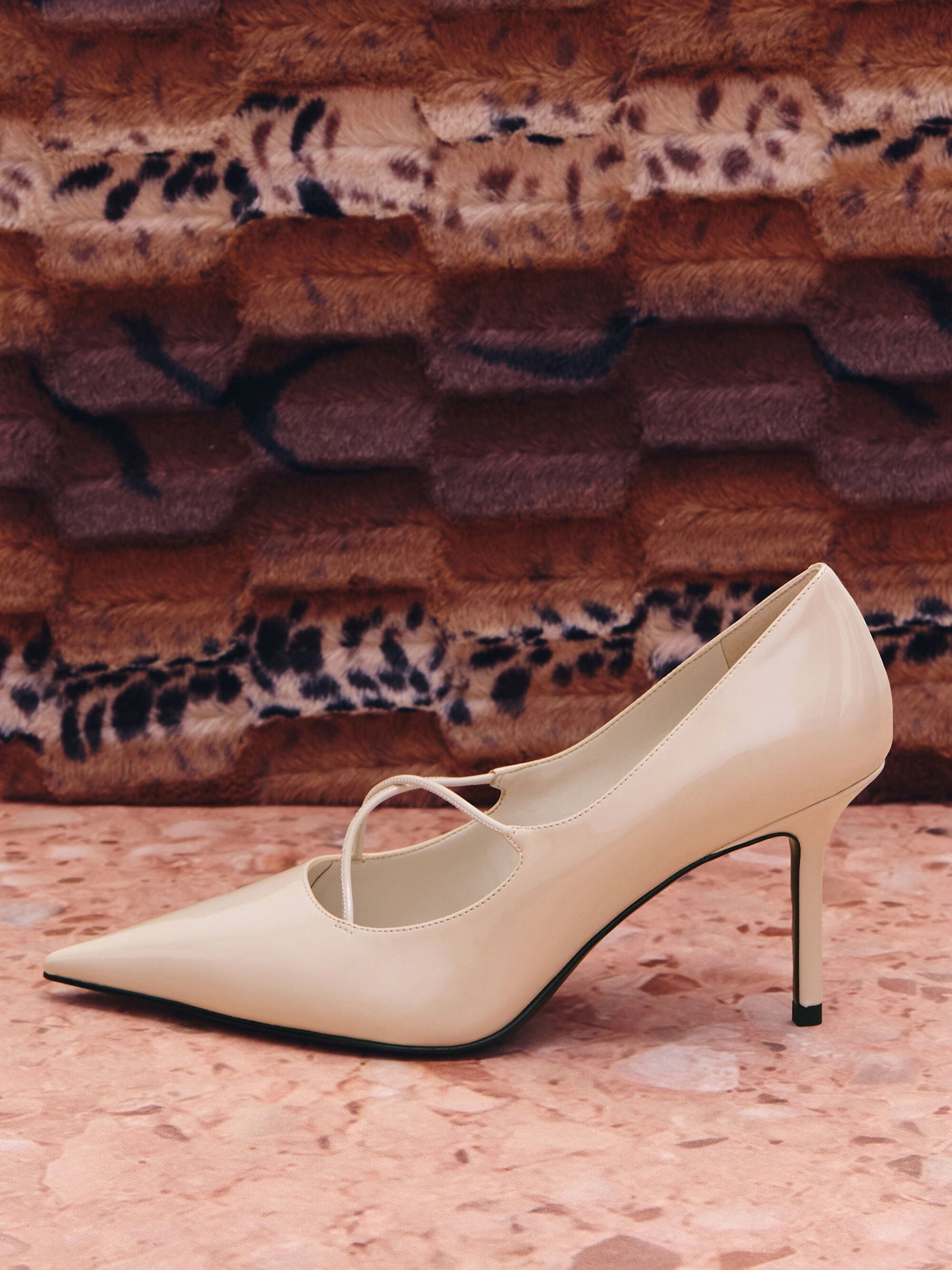 Patent Crossover Pointed Pumps - Nude | CHARLES & KEITH