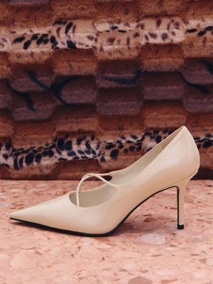 Patent Crossover Pointed Pumps - Nude | CHARLES & KEITH