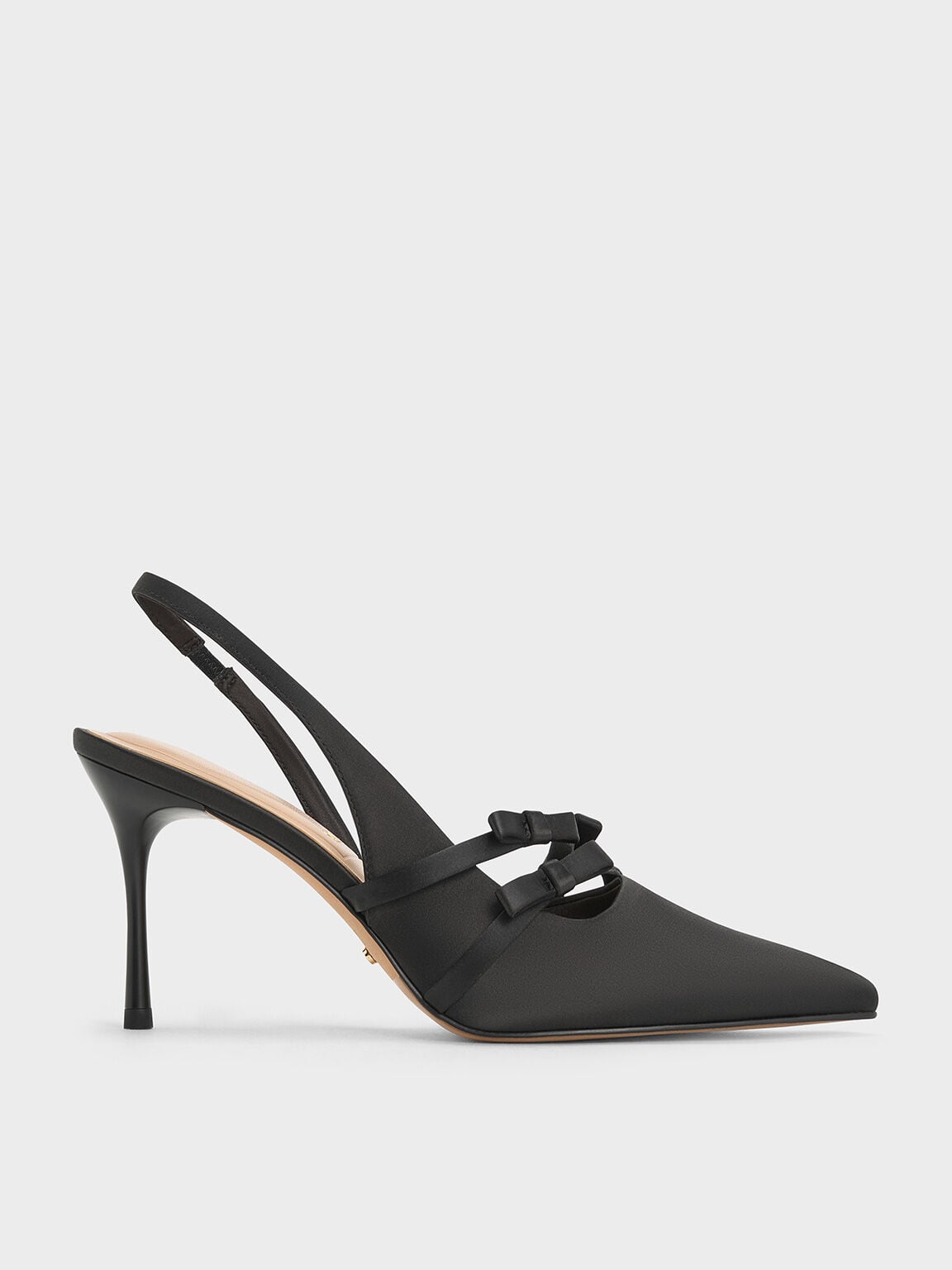 Jessy Bow Slingback Pumps - Black Textured | CHARLES & KEITH