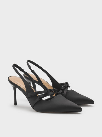 Jessy Bow Slingback Pumps - Black Textured | CHARLES & KEITH