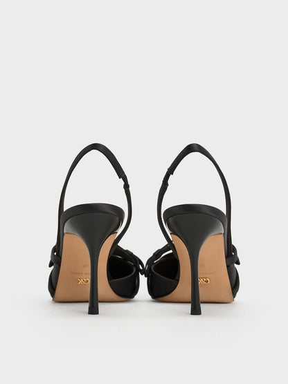 Jessy Bow Slingback Pumps - Black Textured | CHARLES & KEITH