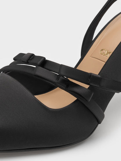 Jessy Bow Slingback Pumps - Black Textured | CHARLES & KEITH
