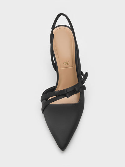 Jessy Bow Slingback Pumps - Black Textured | CHARLES & KEITH