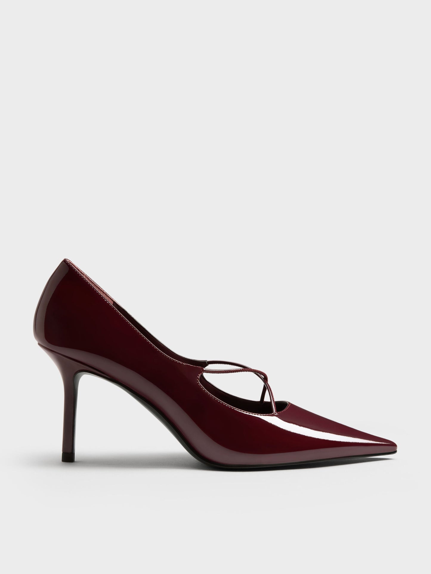 Patent Crossover Pointed Pumps - Burgundy | CHARLES & KEITH