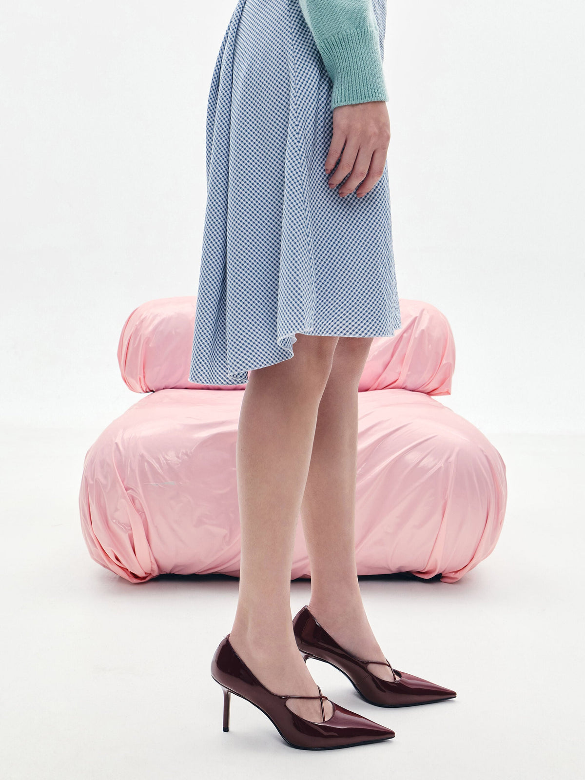 Patent Crossover Pointed Pumps - Burgundy | CHARLES & KEITH