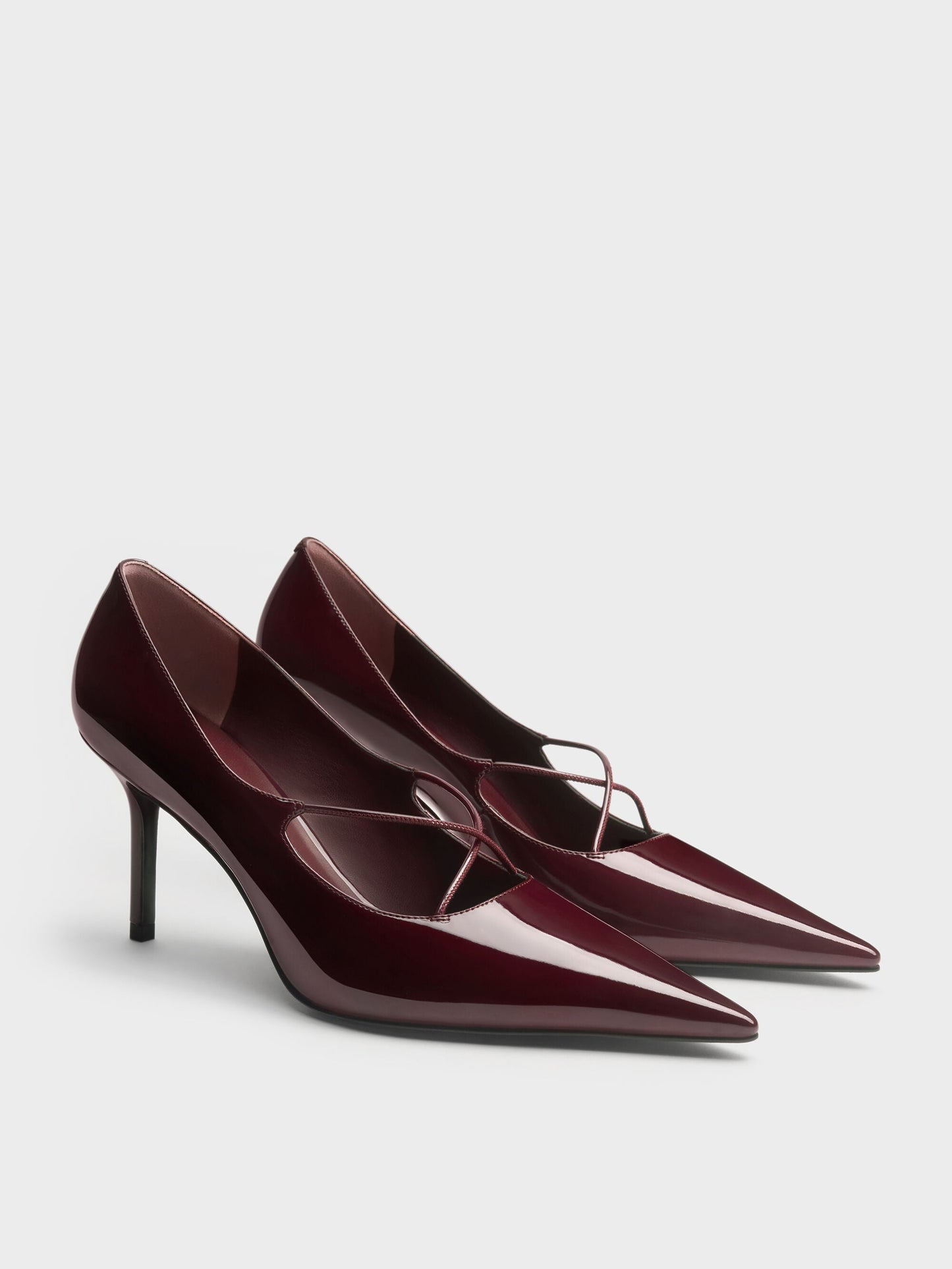 Patent Crossover Pointed Pumps - Burgundy | CHARLES & KEITH