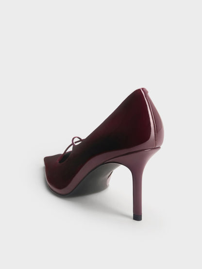 Patent Crossover Pointed Pumps - Burgundy | CHARLES & KEITH