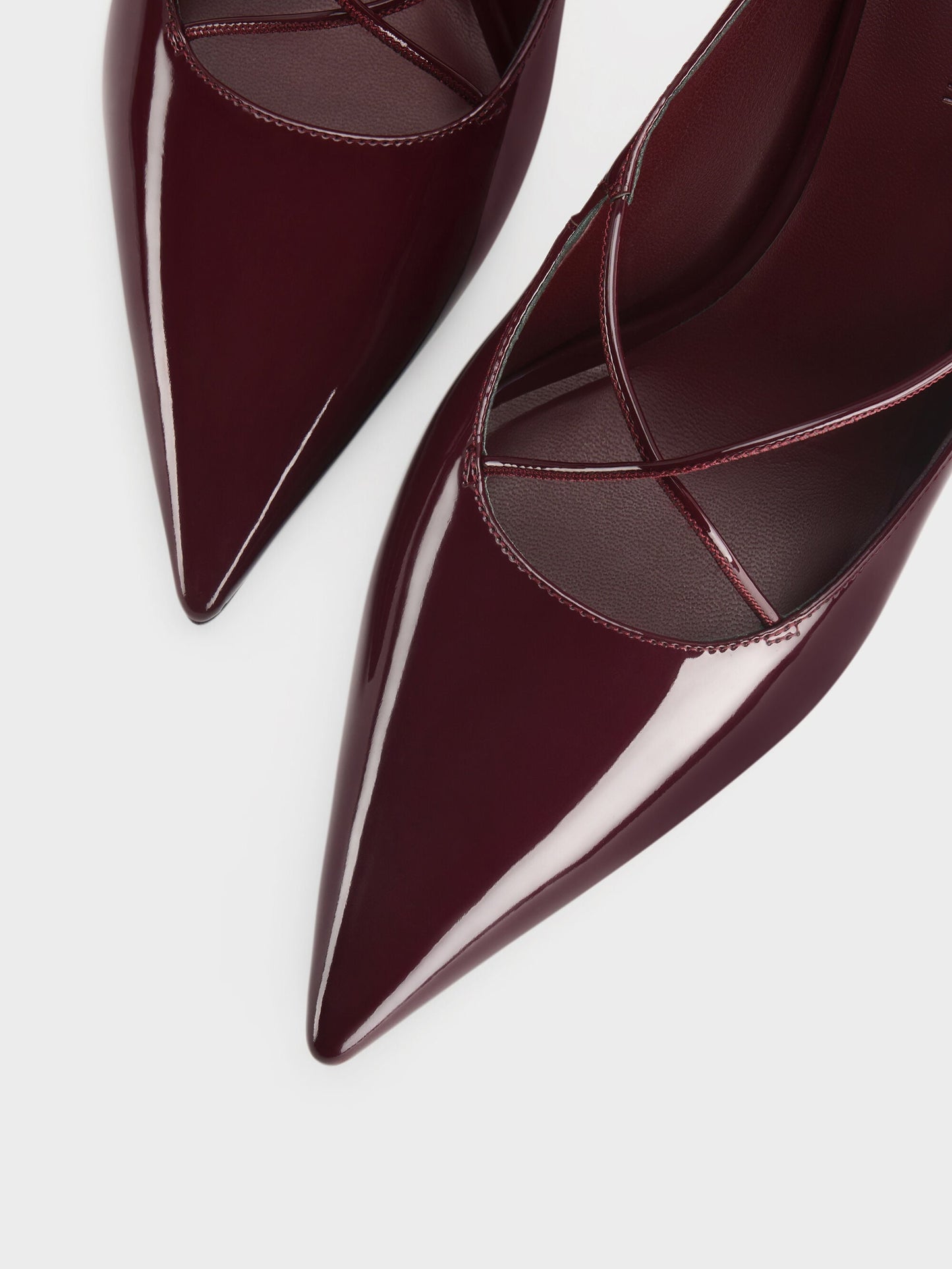 Patent Crossover Pointed Pumps - Burgundy | CHARLES & KEITH