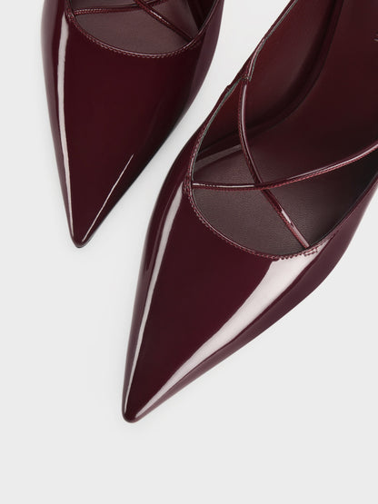Patent Crossover Pointed Pumps - Burgundy | CHARLES & KEITH