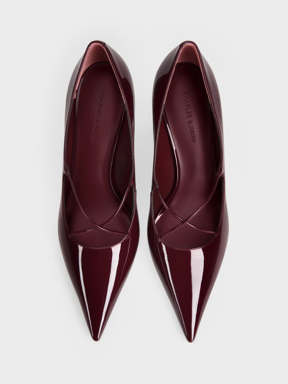 Patent Crossover Pointed Pumps - Burgundy | CHARLES & KEITH