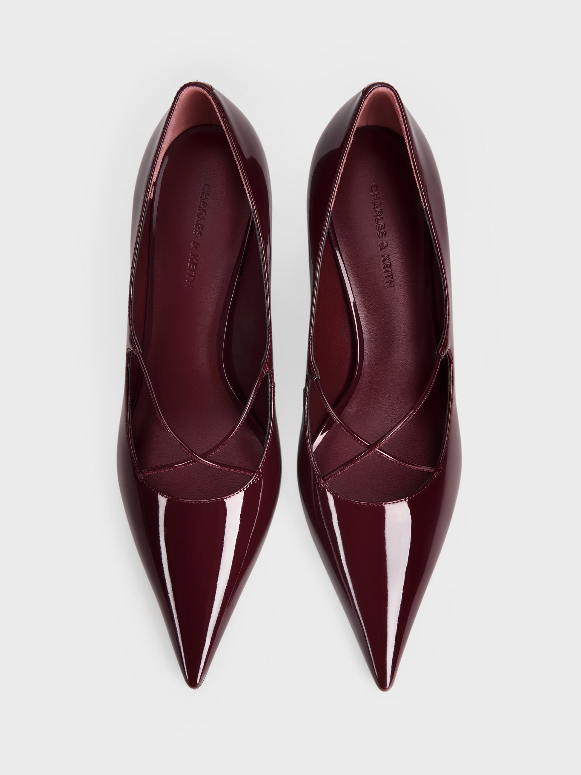 Patent Crossover Pointed Pumps - Burgundy | CHARLES & KEITH