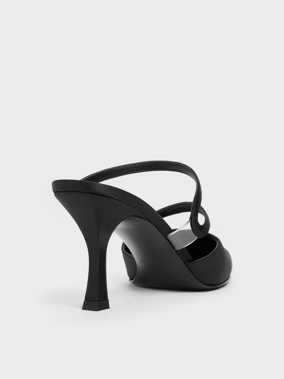 Arden Satin Pointed Wavy Heeled Mules - Black Textured | CHARLES & KEITH