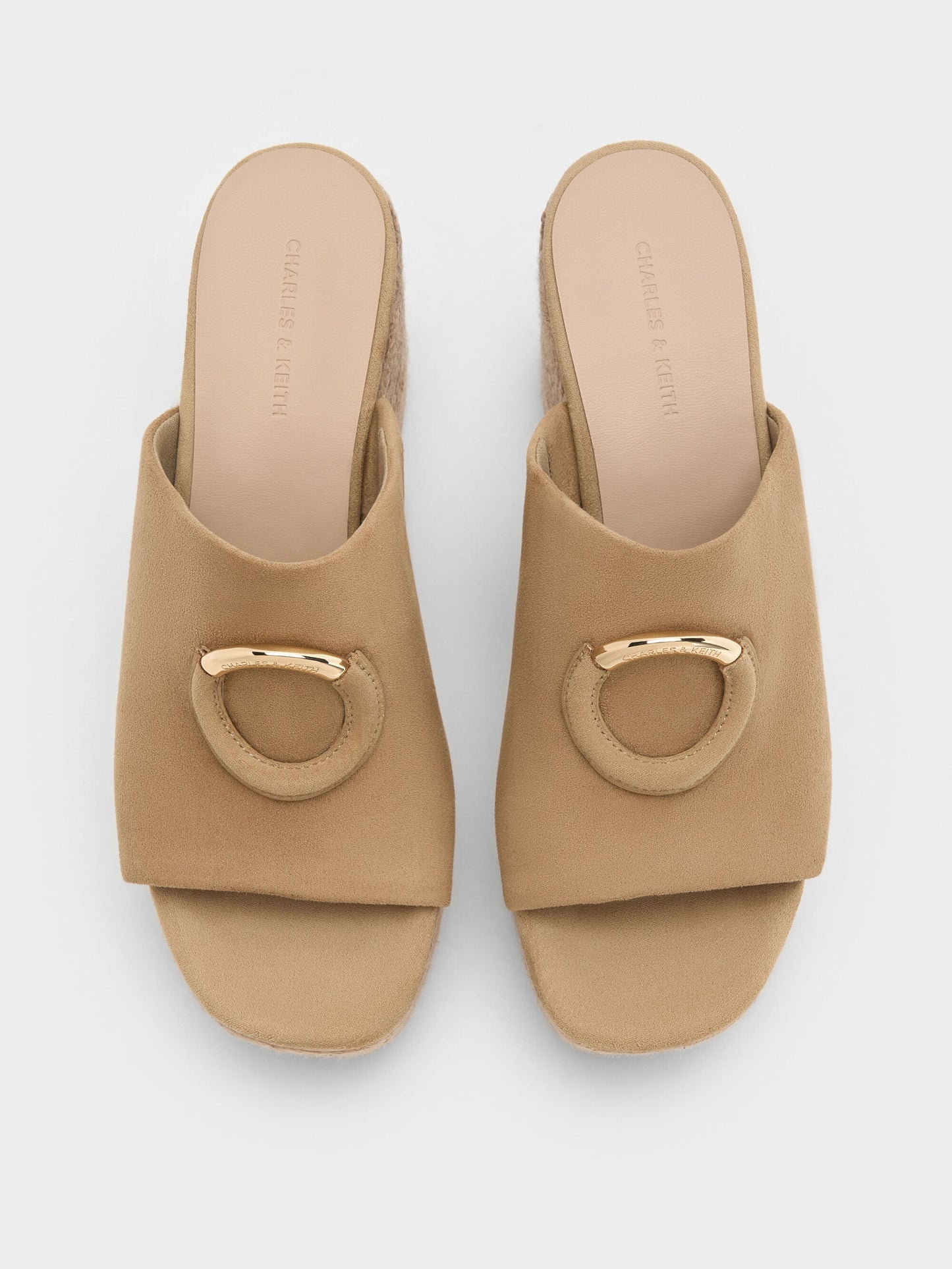 Faux Suede Metallic-Accent Espadrille Wedges - Sand | CHARLES & KEITH