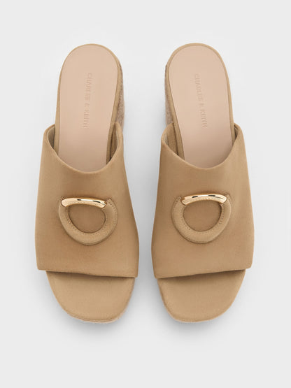 Faux Suede Metallic-Accent Espadrille Wedges - Sand | CHARLES & KEITH
