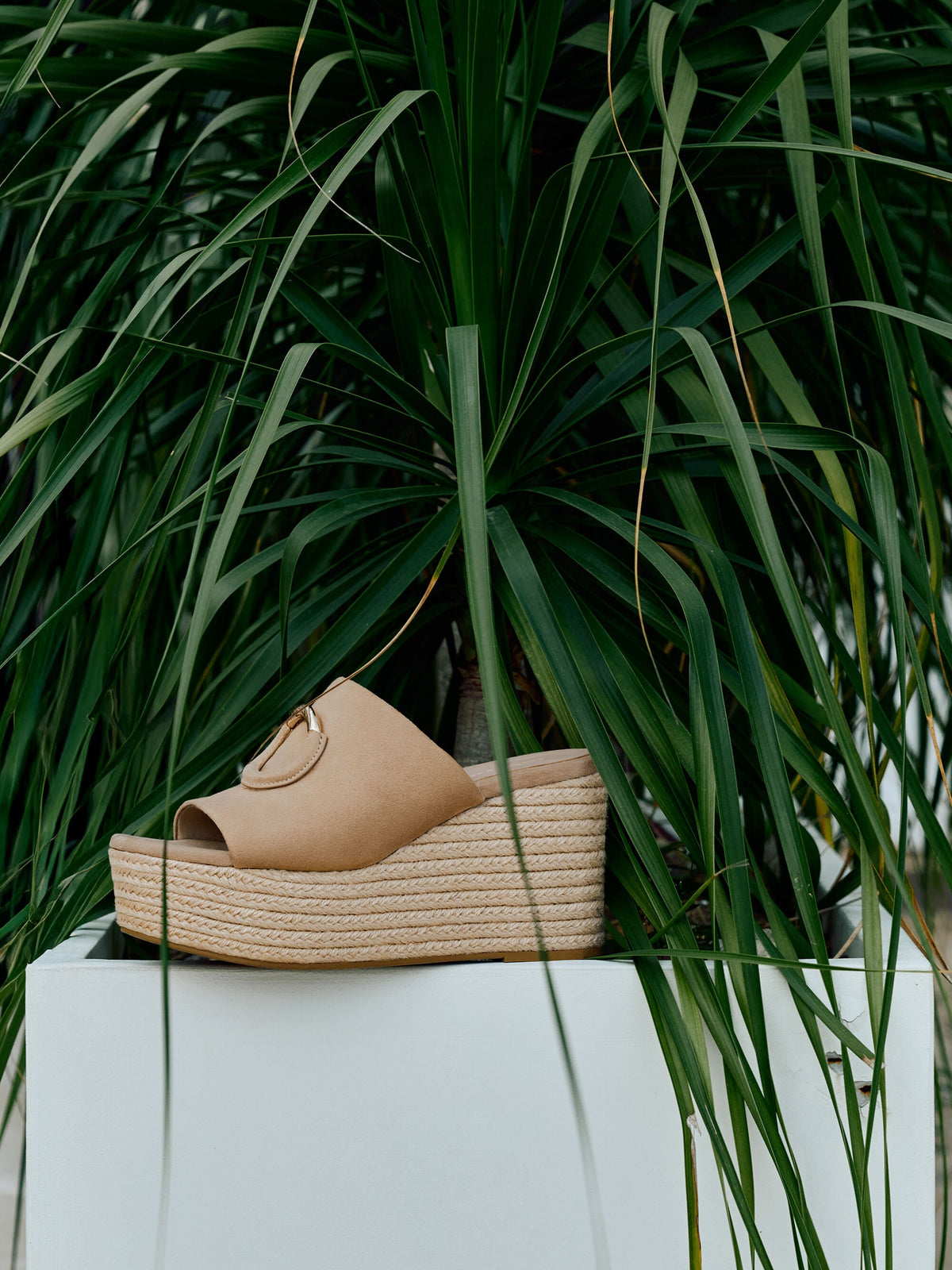 Faux Suede Metallic-Accent Espadrille Wedges - Sand | CHARLES & KEITH