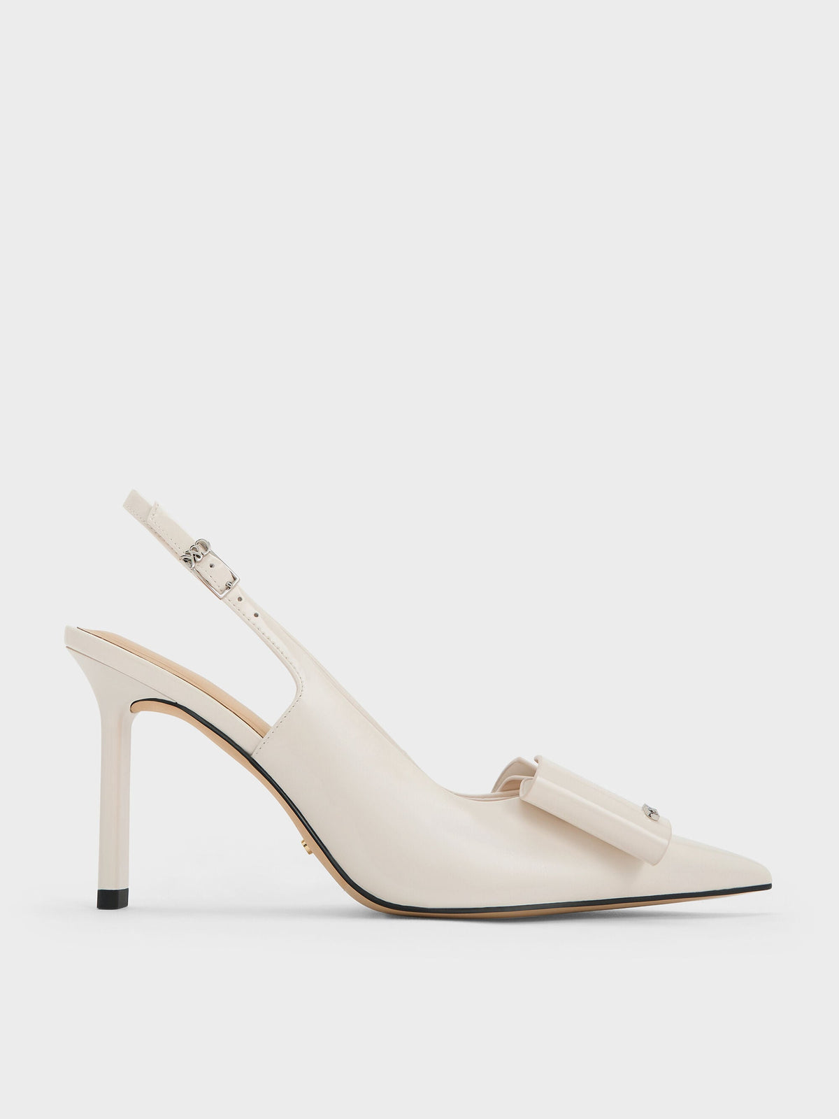 Lu Patent Leather Bow Slingback Pumps - Chalk | CHARLES & KEITH