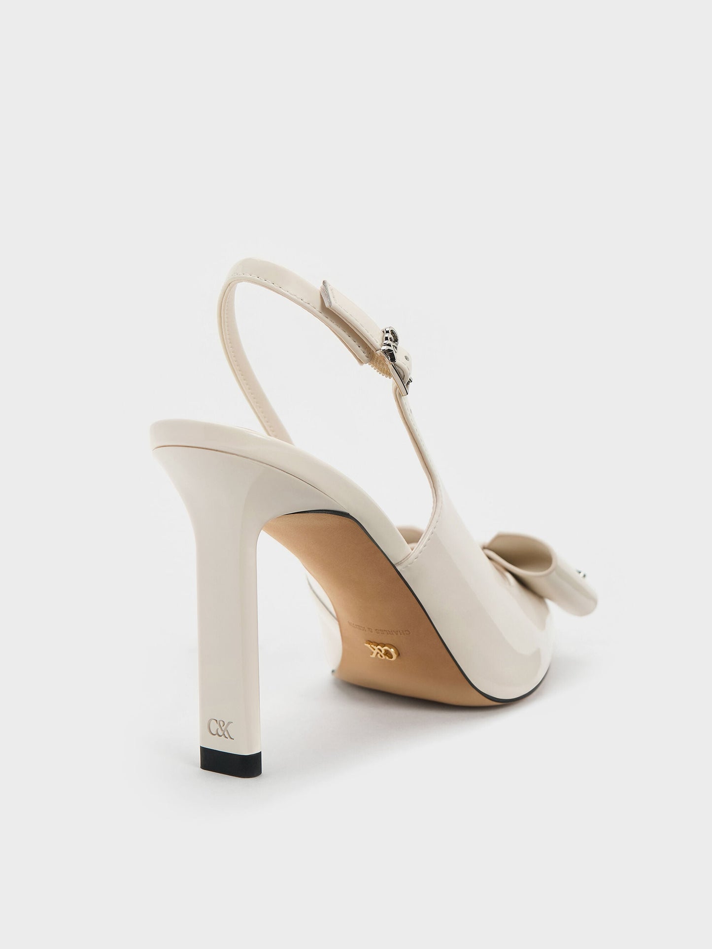 Lu Patent Leather Bow Slingback Pumps - Chalk | CHARLES & KEITH