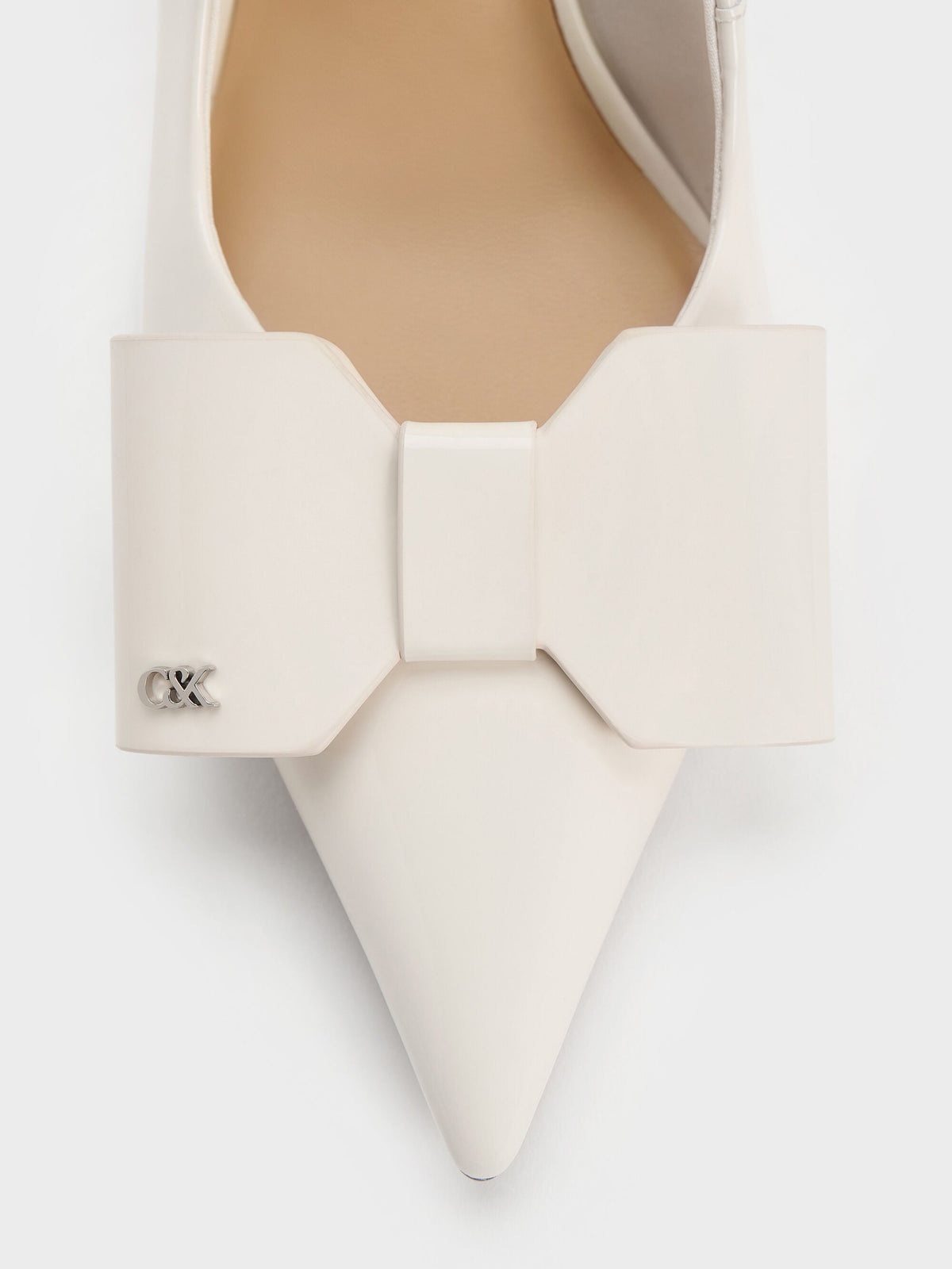 Lu Patent Leather Bow Slingback Pumps - Chalk | CHARLES & KEITH