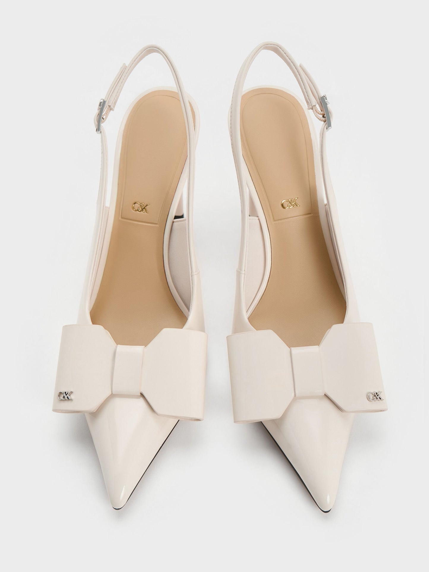 Lu Patent Leather Bow Slingback Pumps - Chalk | CHARLES & KEITH