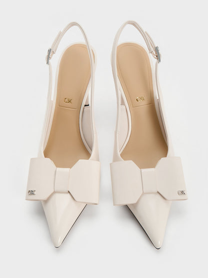 Lu Patent Leather Bow Slingback Pumps - Chalk | CHARLES & KEITH
